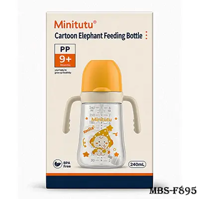 Minitutu 240mL Cartoon Elephant Baby Feeding Bottle – BPA Free, PP, 9+ Months