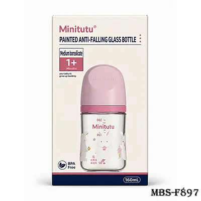 Minitutu 160mL Borosilicate Glass Baby Feeding Bottle – Anti-Falling, BPA Free, 1+ Months