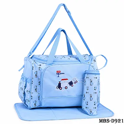 4-in-1 Baby Diaper Bag – Large Diaper & Accessories Bag with Handbag, Mat & Feeder Cover | Blue