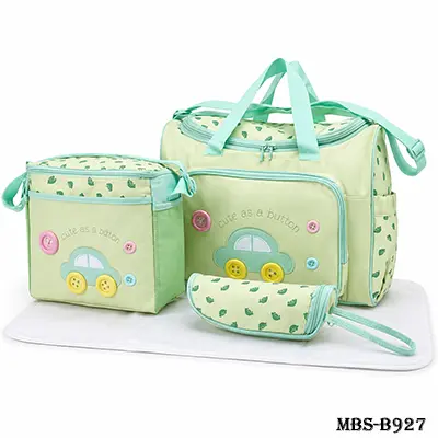 3-in-1 Baby Diaper Bag – Large Diaper & Accessories Bag with Handbag, Mat & Feeder Cover | Green
