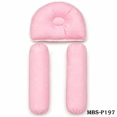 Baby Pillow Set 3Pcs – Soft Neck Support Pillow & Bolster Cushion for Newborns and Infants (Pink)