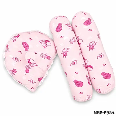 Baby Pillow Set 3Pcs – Soft Neck Support Pillow & Bolster Cushion for Newborns and Infants (Light Pink)