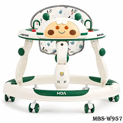 2-in-1 Baby Walker for Girls – White & Dark Green Baby Walker with Music & Learning Features