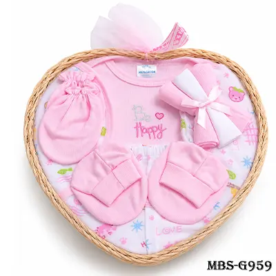 Newborn Baby Gift Set 9pcs – Baby Face Be Happy Pink Baby Clothing Set for Girls