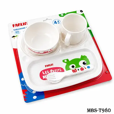 Farlin Baby Feeding Set – 4-Piece Plate, Bowl, Cup & Spoon Tableware Set for Babies & Toddlers