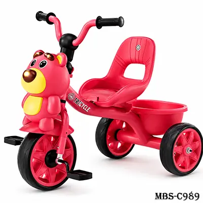 Kids Tricycle with Push Handle – Red 3-Wheel Baby Tricycle with Safety Seat, Pedals, Storage Basket & Backrest for Toddlers