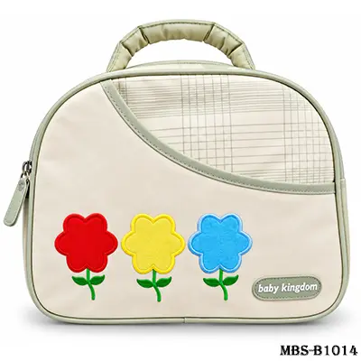 Cute Flower Embroidery Baby Nappy Bag – Beige Diaper Handbag with Zipper Closure, Compact Baby Essentials Organizer for Newborns & Toddlers