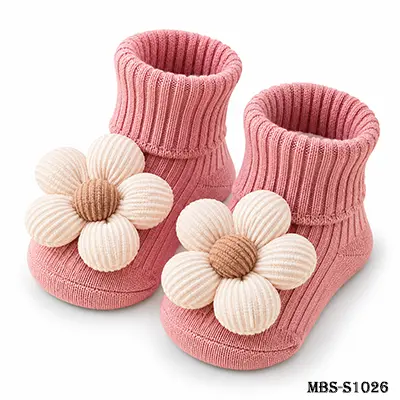 Baby Anti-Slip Socks 0-3 Years – Flower Grip Socks for Newborns & Toddlers – Rose Pink