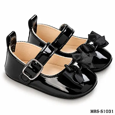 Baby Girl Bow Mary Jane Shoes – Soft Sole Newborn First Walker Shoes 0-1 Years – Black – 11cm/12cm/13cm