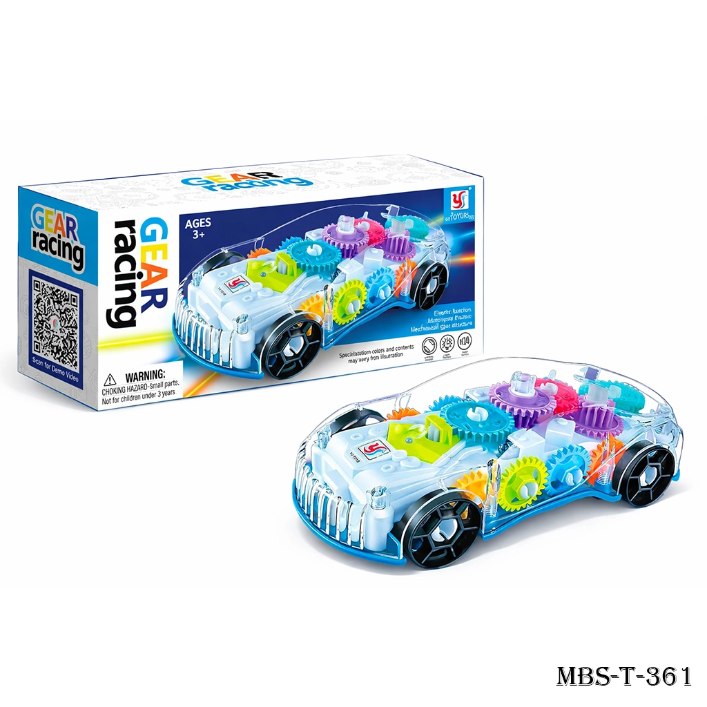 Transparent Racing Car Toy – 3D Gear Simulation with Light, Sound & 360° Rotation