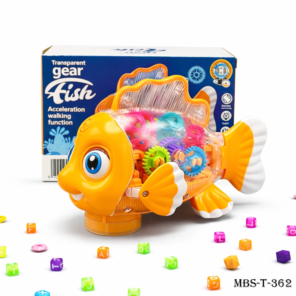 Transparent Concept Fish Toy – Electric Mechanical Gear Fish with Colorful Light & Charming Music