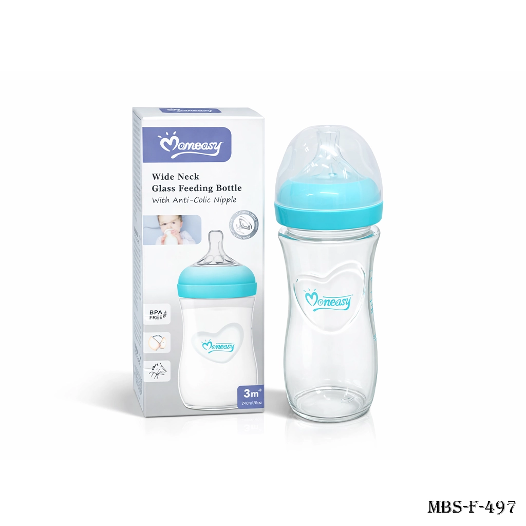 Momeasy Wide Neck Glass Feeder with Anti-Colic Nipple 3m+ 240ml