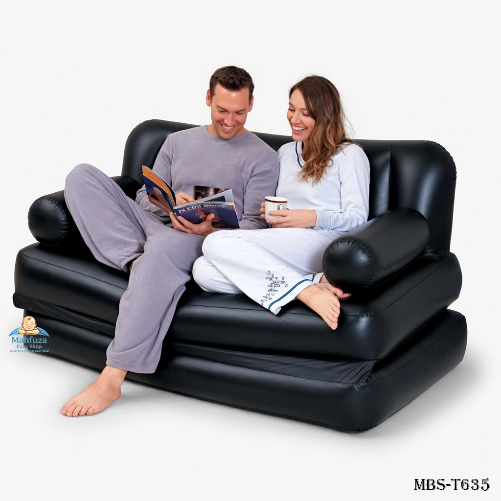 Best-way Air Sofa Cum Folding Bed 5 In 1 Inflatable Multi-Functional Black Portable & Durable (Double)