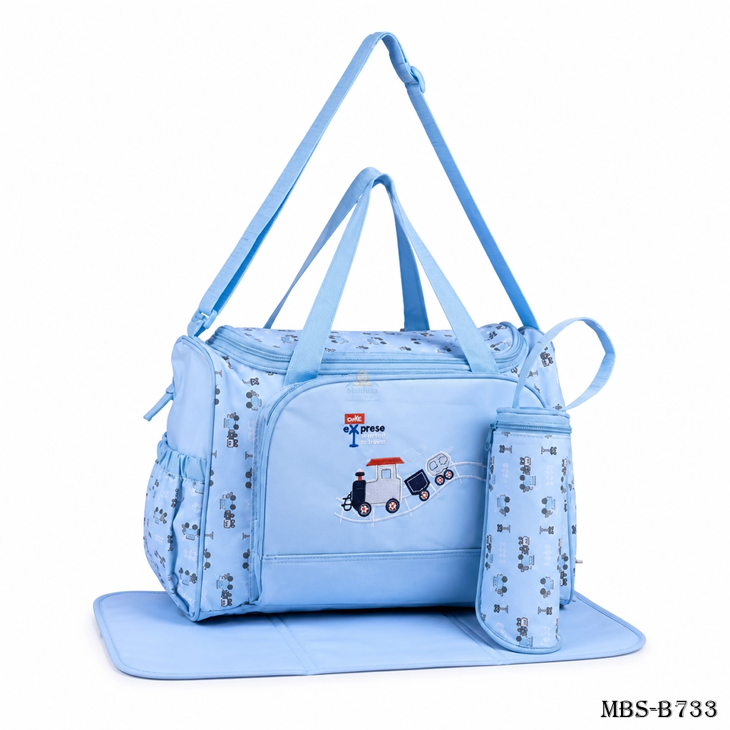 Baby 3pcs Bag Set – Nursing Diaper Bag Complete Travel Solution for Moms (Blue)