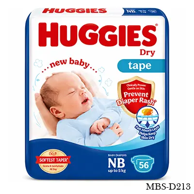 Huggies Dry Diapers Tape Newborn (Up to 5kg) – 58 pcs (Malaysia)