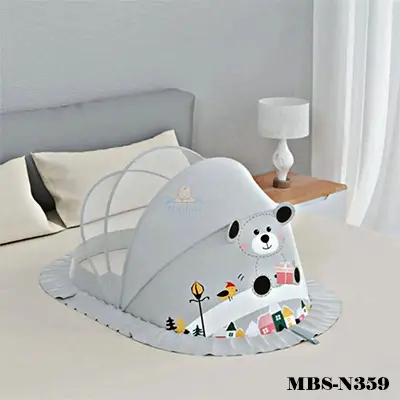 Premium Foldable Baby Mosquito Net Large L44 x W26 inch – Gray Bear | Cute & Safe Protection