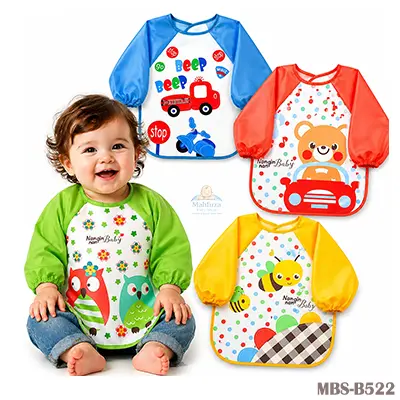 Waterproof Long Sleeve Bib – Cute Cartoon Feeding Bib for Kids