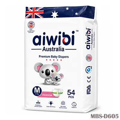 Aiwibi Australia Premium Baby Diaper Medium Tape – Belt (6–11 Kg) 54 Pcs
