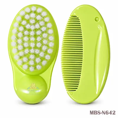 Farlin Baby Hair Comb and Brush Set with Soft Bristles for Baby's Tender Scalp (Green)