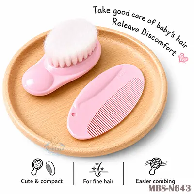 Farlin Baby Hair Comb and Brush Set with Soft Bristles for Baby's Tender Scalp (Pink)