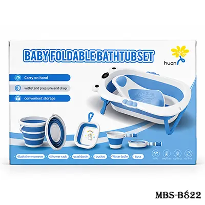 7-in-1 Baby Bath Set – Foldable Bathtub with Temperature Display, Bath Seat & Bucket (Blue)