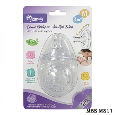 Momeasy Wide Neck Silicone Nipple 3M+ – 2 Pieces
