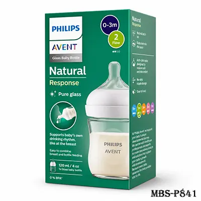 Philips Avent Natural Response Glass Baby Bottle 120ml (4oz) | BPA-Free Pure Glass Feeder with Flow 2 Nipple