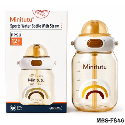 Minitutu PPSU Sports Water Bottle with Straw 400mL | BPA-Free Baby Sippy Cup for 12+ Months